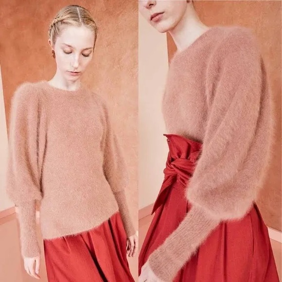 🛑sold 🛑Ulla Johnson angora puffed sleeve sweater size Small in dust rose pink - Picture 6 of 6